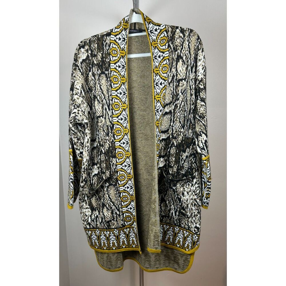 Anthropologie Vertigo Floral Gold and Black Cardigan Size Large